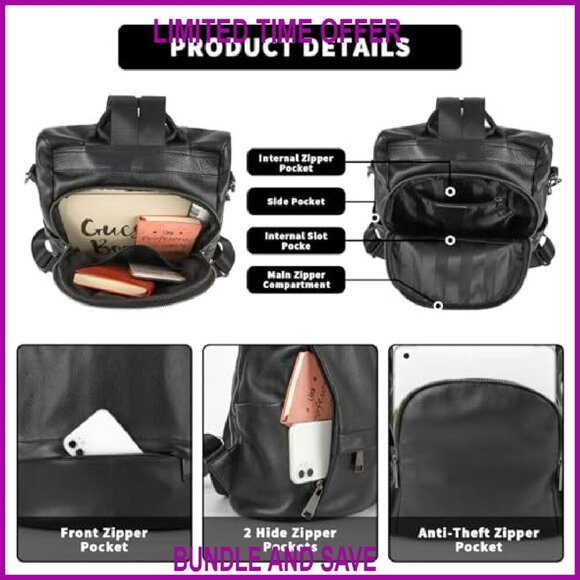 Genuine Leather Anti-Theft Backpack Purse Convertible Shoulder Bag Women main image 4